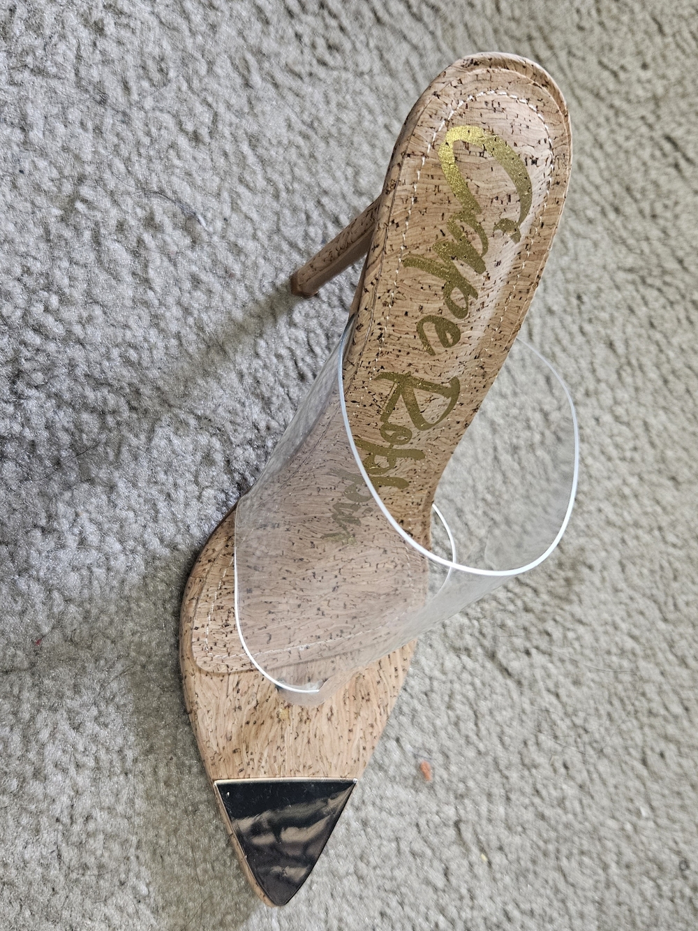 Clear Strap Cork Pointed Heel Sandal